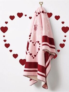 Victoria's Secret Pink and Burgundy Heart Throw Blanket